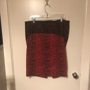 Tripp NYC Red Leopard and Lace Pencil Skirt